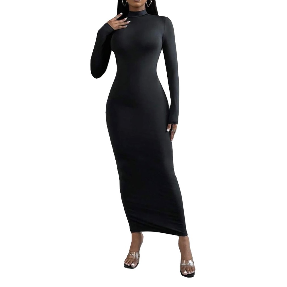 Women’s Longsleeve Turtleneck Open Back Maxi Dress - image 3